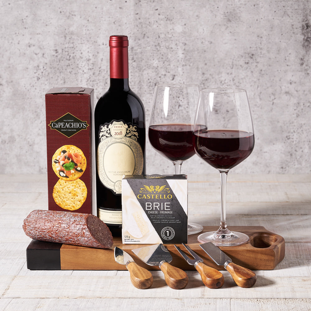 Deluxe Meat &amp; Cheese Wine Gift Basket, Gourmet Gift Baskets, Charcuterie Gift Baskets, Wine Gift Baskets, Cheese, Wine, Snacks, Meat, Canada Delivery