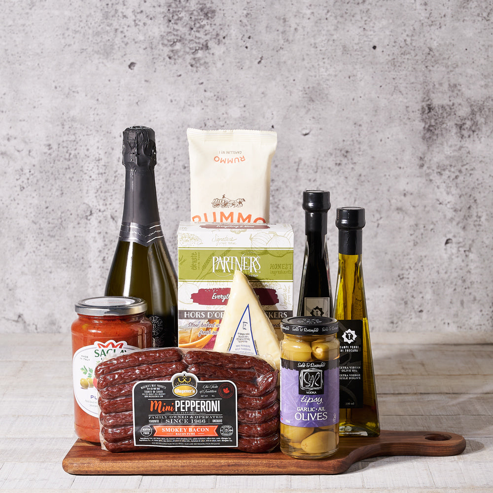 The Savoury Pairings Board, cheese, champagne, crackers, Italian, gourmet gifts, gourmet, gourmet gifts delivery canada, canada gourmet gifts delivery, champagne, canada delivery, toronto