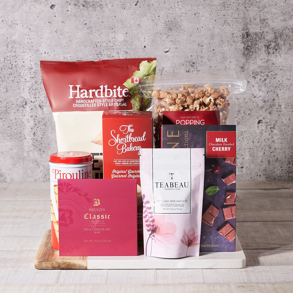 The Curated Sweet &amp; Salty Snack Board, gourmet gifts, snacks, chocolate cherries, chocolate bar, chocolate, wine, gourmet, crackers, gourmet snack set delivery, delivery gourmet snack set, gift set canada, canada gift set, toronto